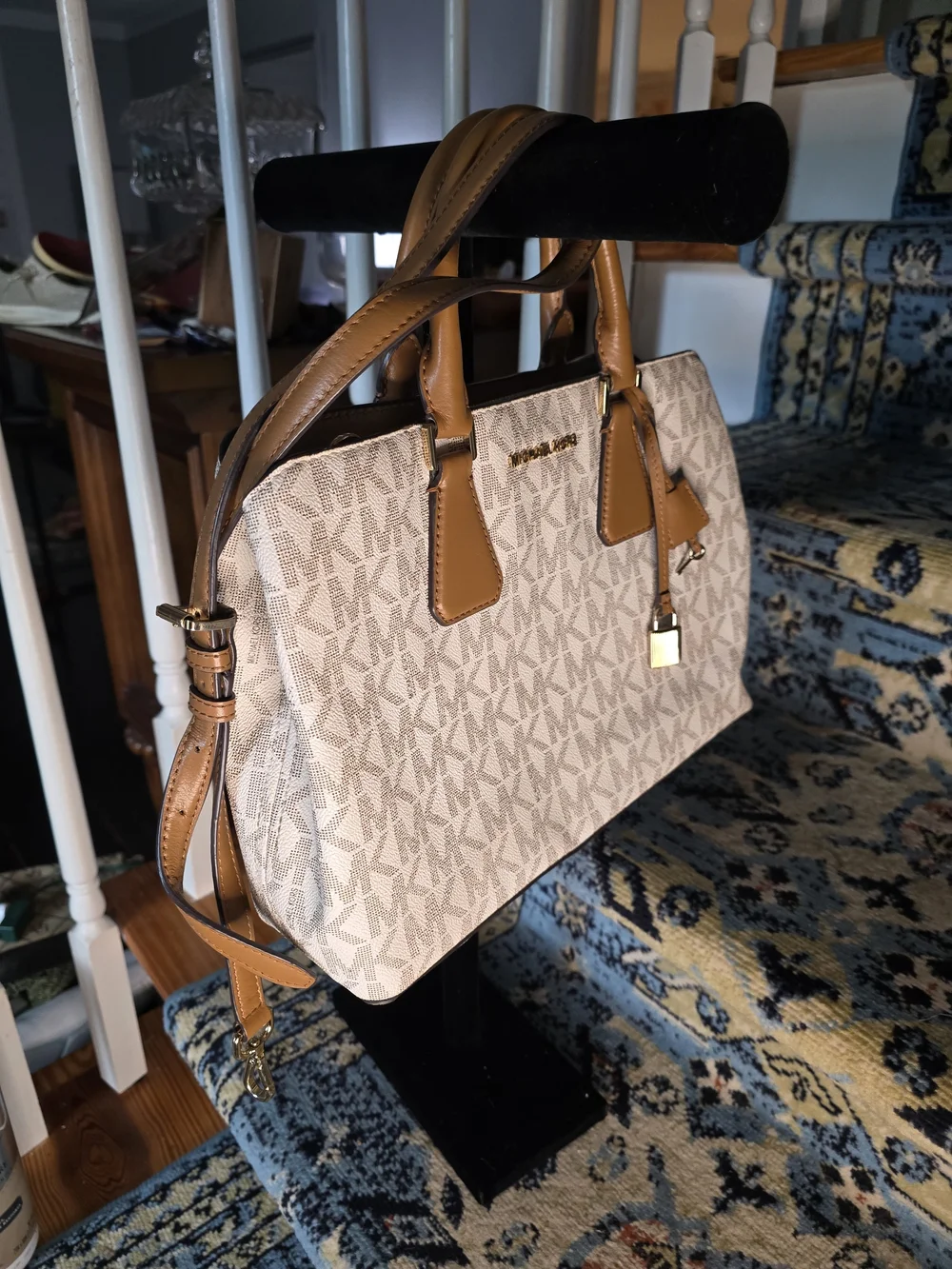 Michael Kors Beige Signature Satchel with Tan Trim